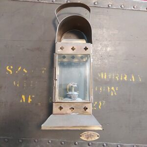 Vintage Brass Square Glass Hurricane Oil Lantern Light Nautical Style 11x4.5"